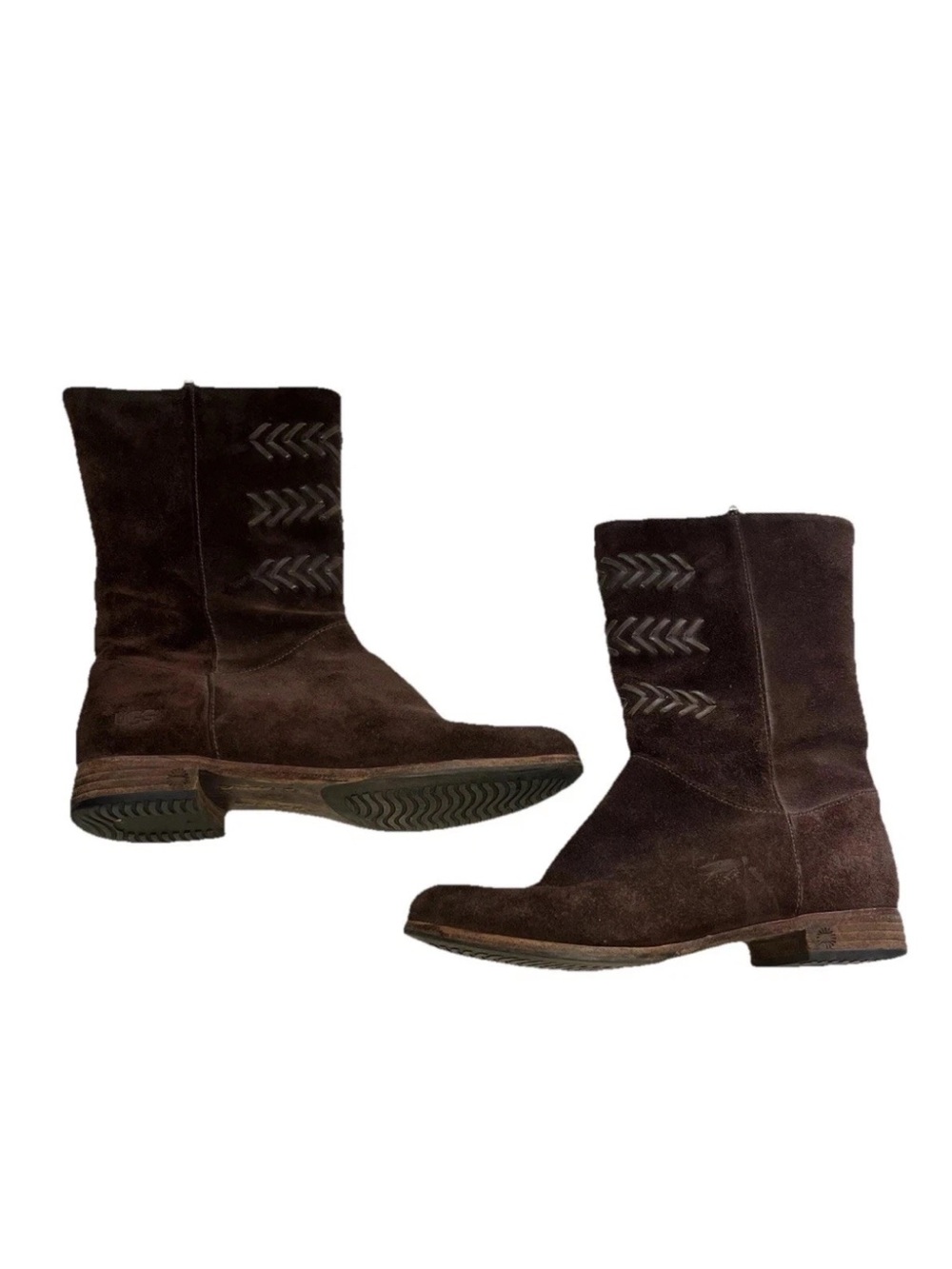 UGG Cailyn Brown Suede Leather Braided Detail Mid Calf Boots 3182 Women’s 7 1/2